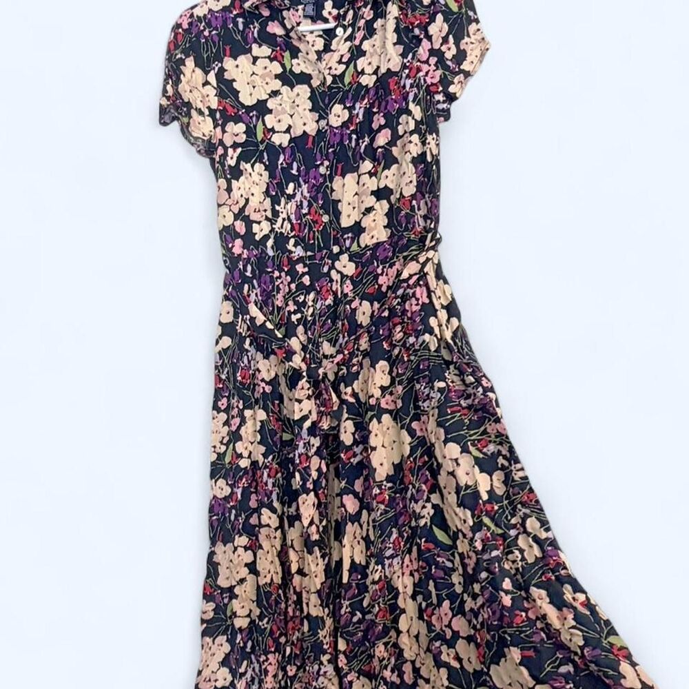 Chaps Women's multi Dress flower long tie waist